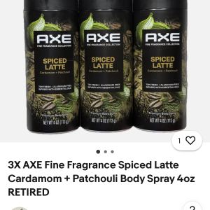 AXE BODY SPRAY LATTE 4Oz  Price: $3.50  UPC: 079400510259 QTY Avail: 5436 Pack: 12   Retail $14.48 ($43.48 for 3 )   https://www.ebay.com/itm/177213915090