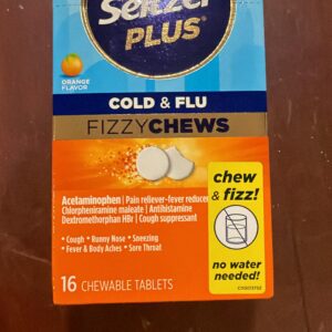 Alka-Seltzer Plus Cold & Flu FizzyChews, No Water Needed, On The Go Cold Medicine for Adults, Orange Flavor, 16 Count