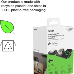 Belkin Boost Charge Pro 3-in-1 Magnetic Wireless Charging Travel Pad with Qi2 15W - Black