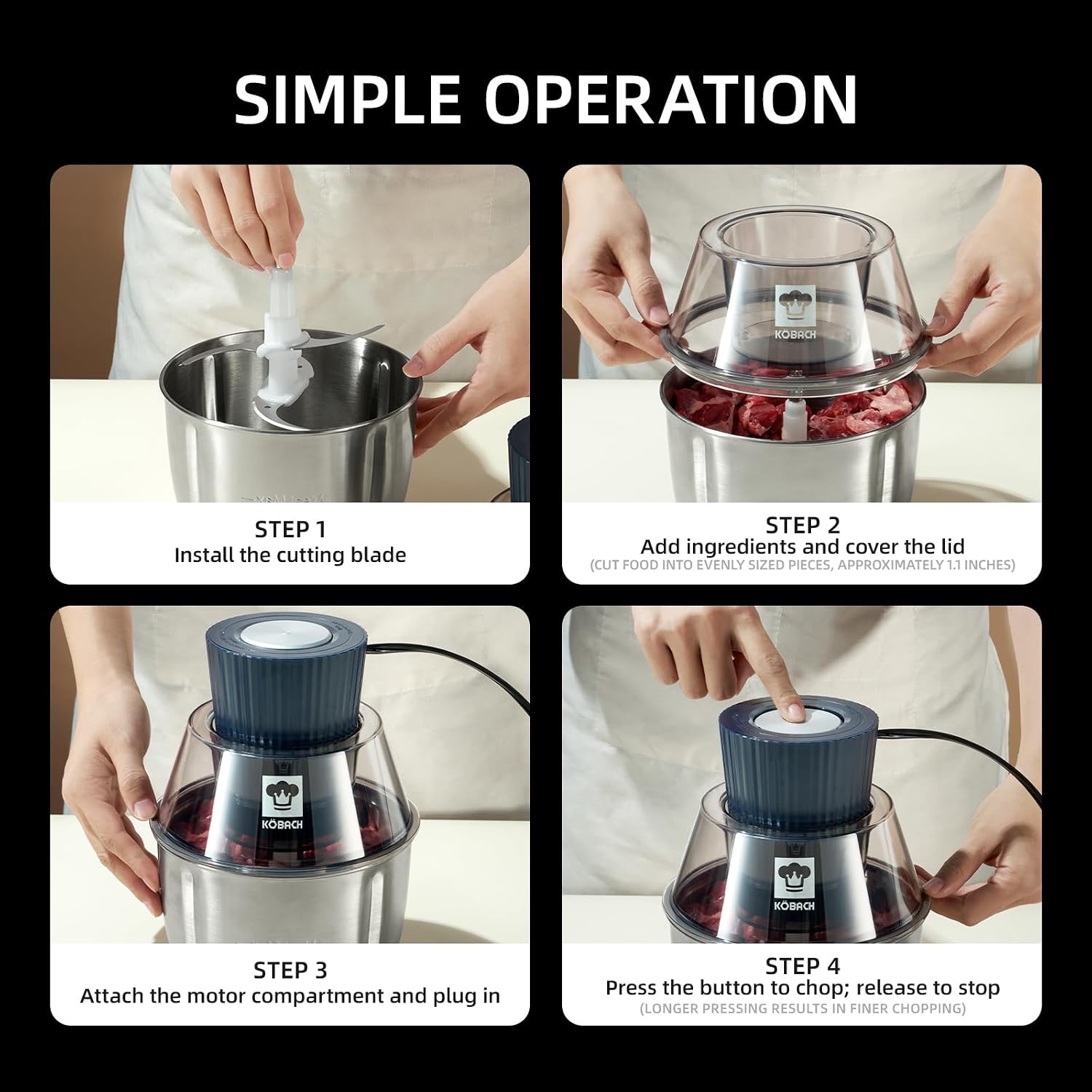 OBACH 1.9 Qt Electric Food Processor & Meat Grinder. 817 Units. - Image 4