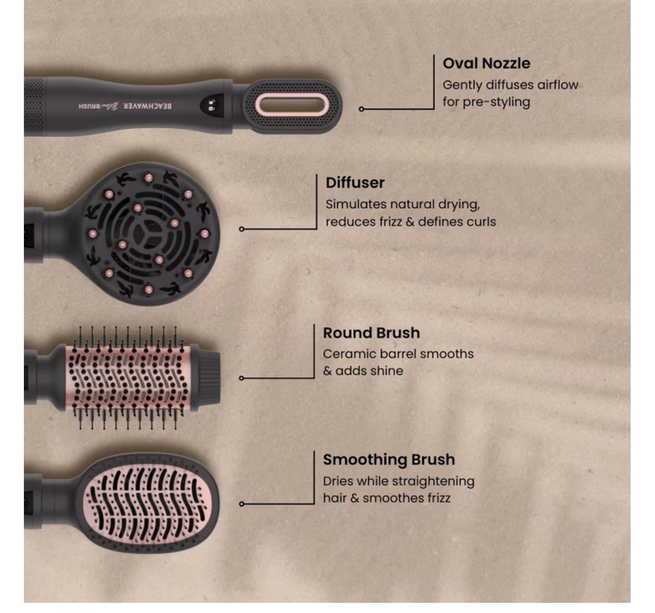 NEW NEW NEW Beachwaver Blow Drying Hair Brush with Attachments, Midnight Rose, 4 pc - Image 3