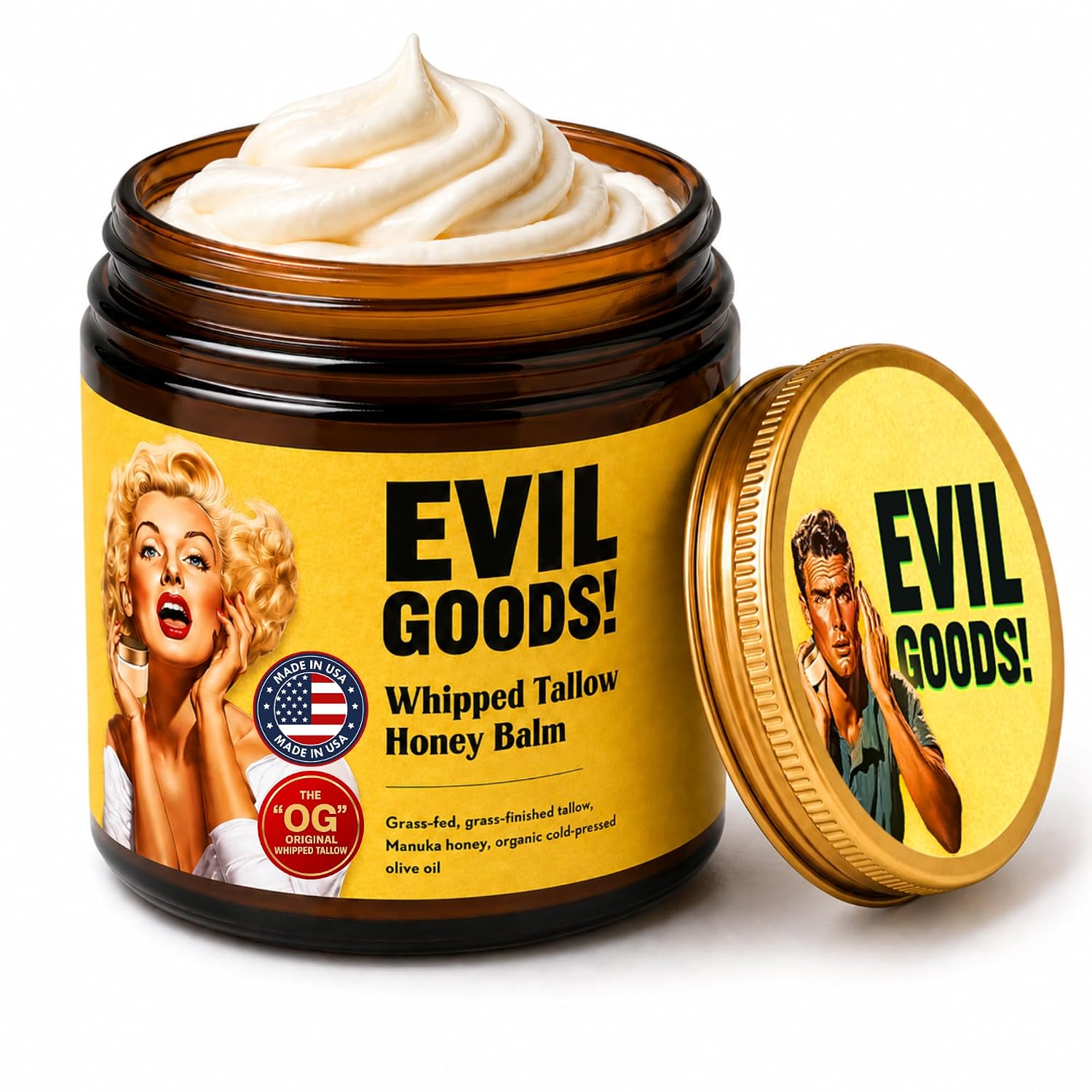 Evil Goods 4 oz Jar Whipped Tallow Balm.