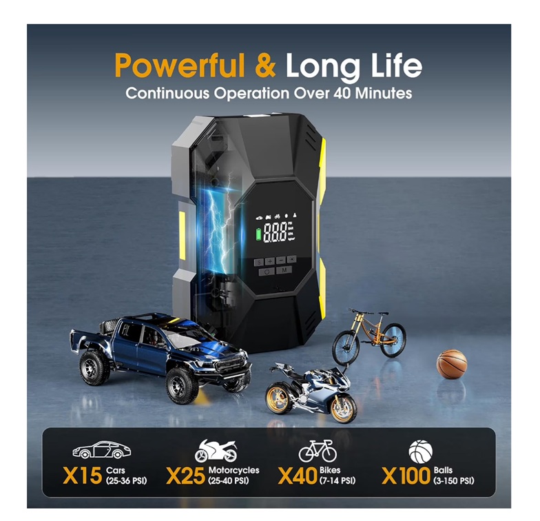 HITWAY Portable Inflator Pump with Power Bank , Flashlight. - Image 4