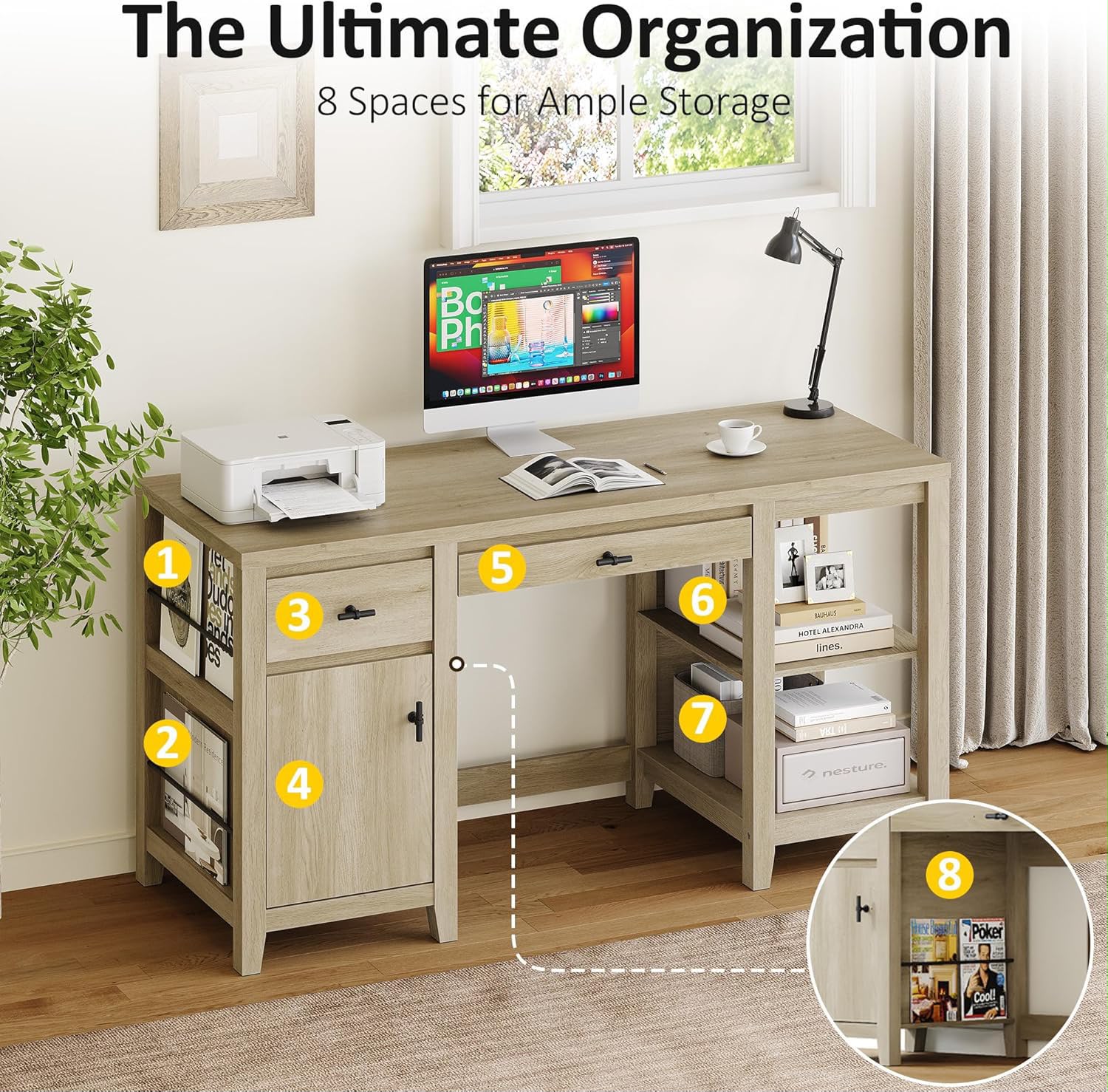 58-Inch Office Desk with Drawers. - Image 2