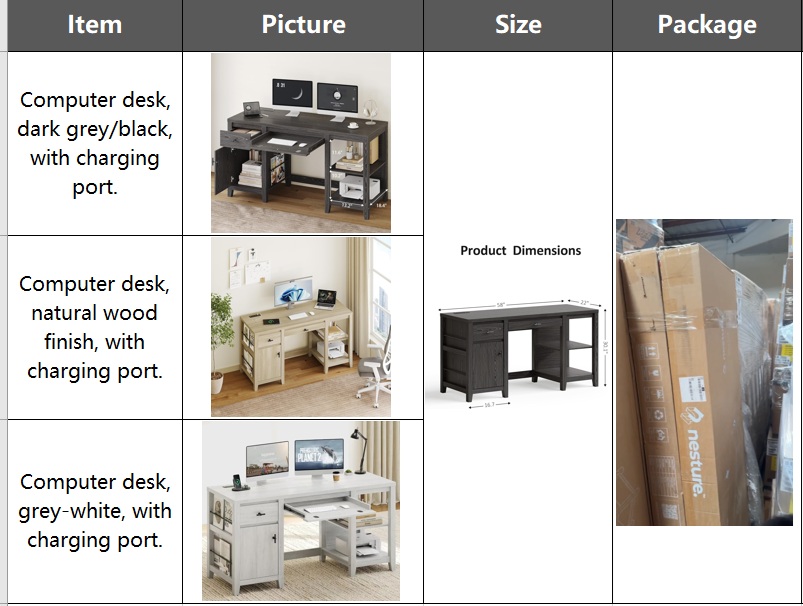 58-Inch Office Desk with Drawers. - Image 4