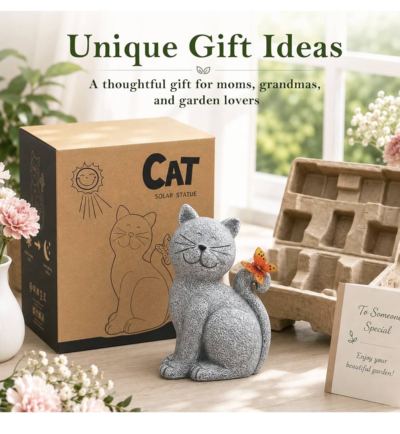 Nacome Solar Cat Outdoor Statues with Butterfly - Image 3