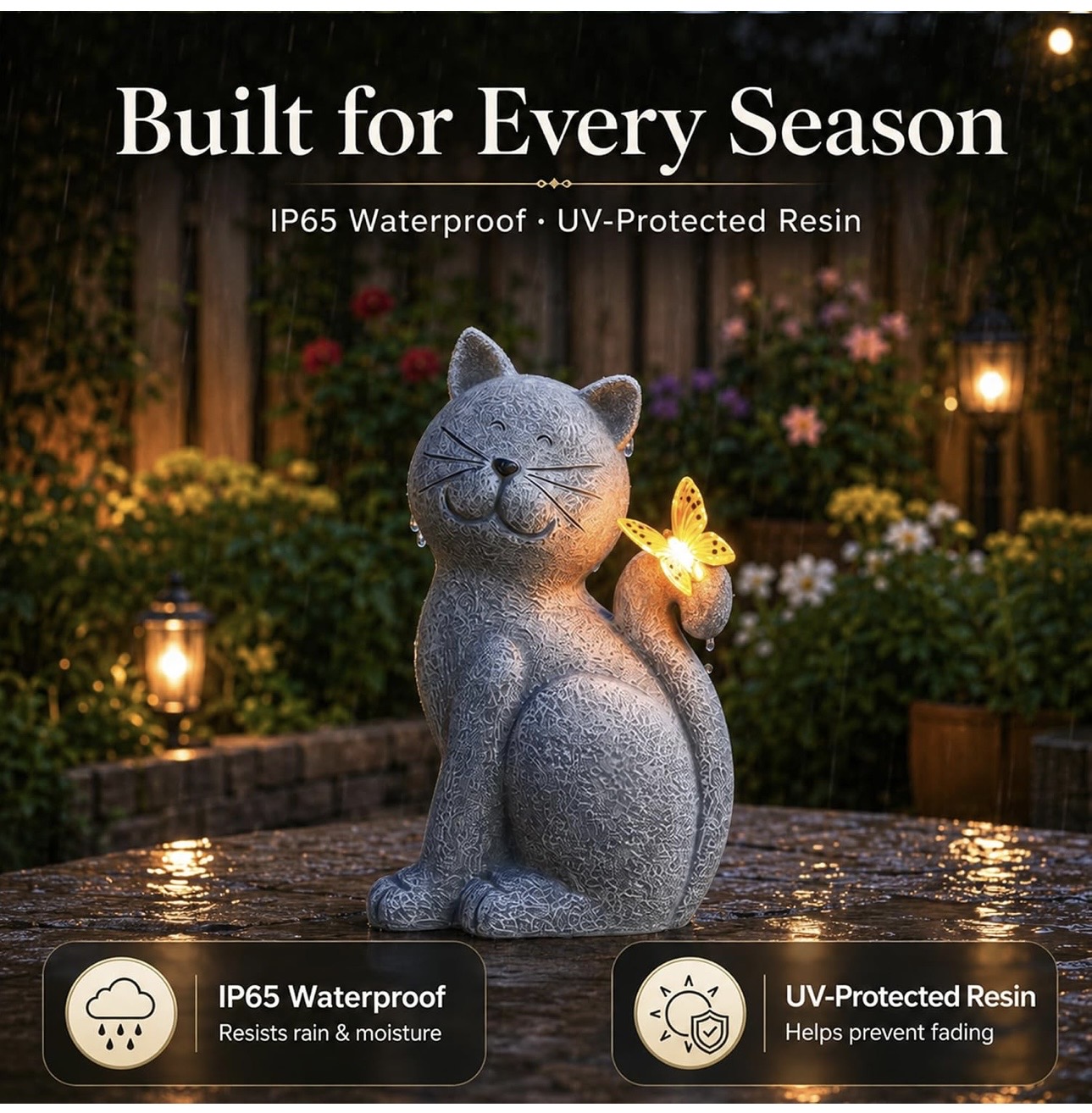 Nacome Solar Cat Outdoor Statues with Butterfly - Image 7