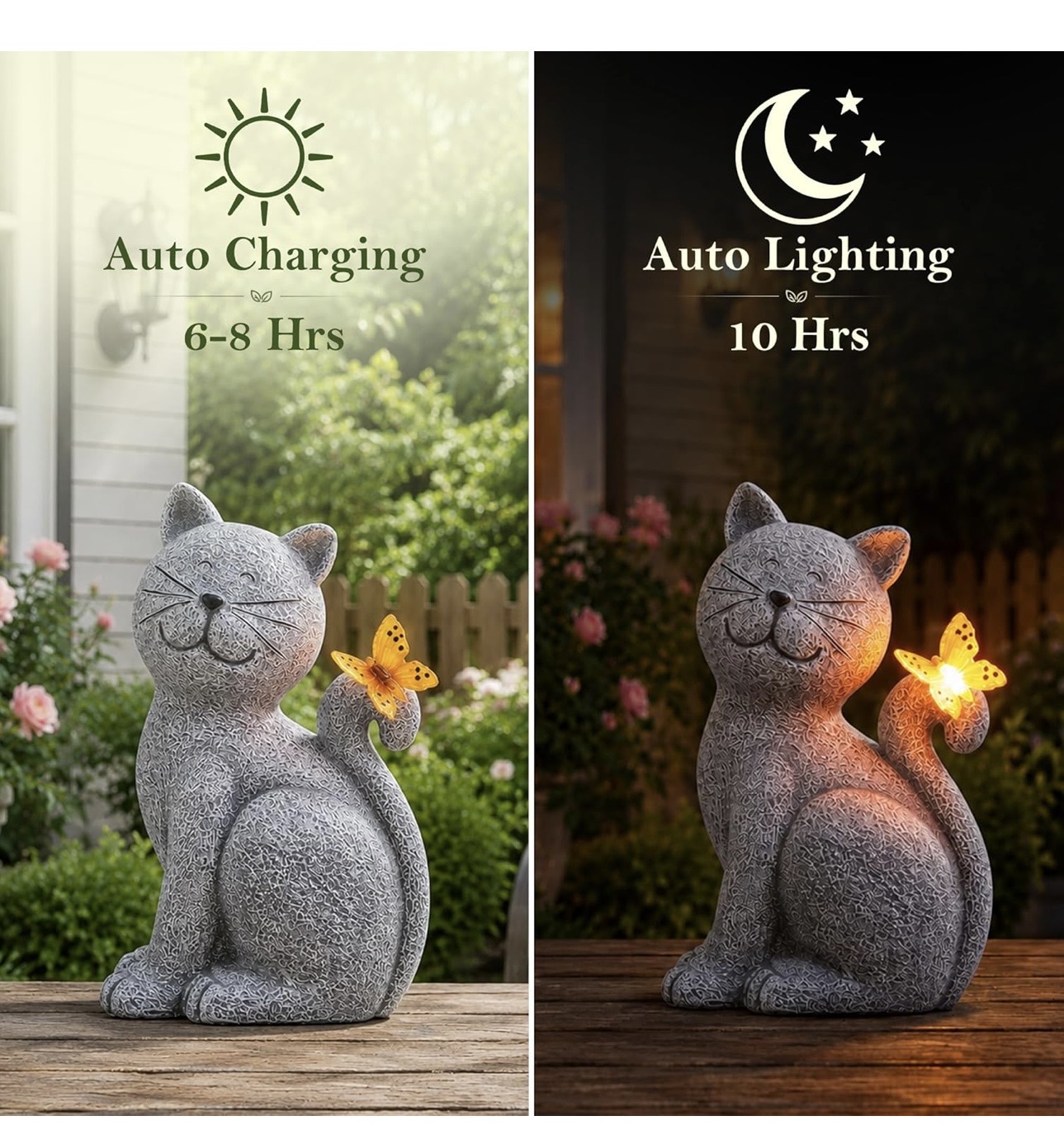 Nacome Solar Cat Outdoor Statues with Butterfly - Image 8
