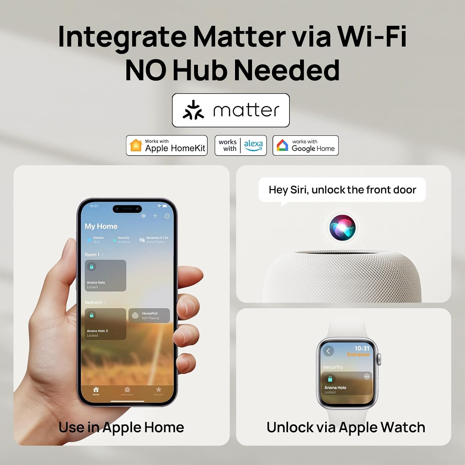 Anona Holo Wi-Fi Smart Lock with Keypad, - Image 3
