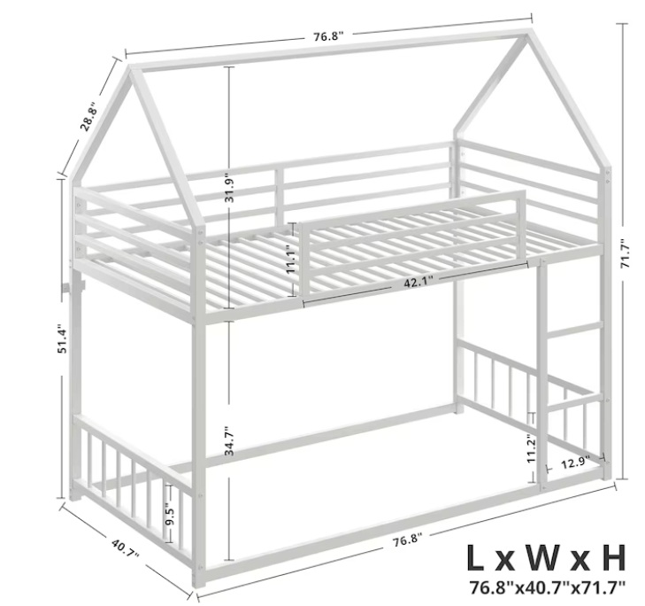 Likimio 40.7" W Bunk Bed Frame with Ladder and Guardrail. 315 Units - Image 6